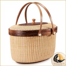 Teng Tian QR30811 Nantucket Style Rattan Picnic Tote Bag for Women picture