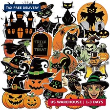 48 Pcs Vintage Halloween Cutouts Retro Pumpkin Witch Cat Cutouts picture