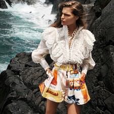 Zimmermann Glassy Wave Ruffled Guipure Lace Blouse Size 3/ 14AU/ 10US BNWT RARE  picture