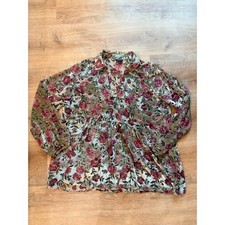 Torrid Velvet Floral Blouse Top Shirt Size 0 Plus Burgundy Rose Long Sleeve picture