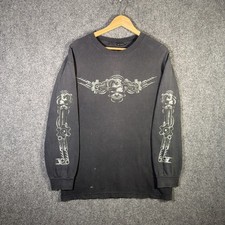 Vintage Skate Shirt Large Black 90s Oakley Flame Sleeves Gears Faded West Coast picture