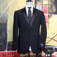Jos A Bank Mens Dinner Tuxedo Jacket Black Tailored Fit Satin Lapel 44R Wool picture