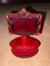 Rare and Stunning Large Carved Red Glass Perfume Bottle Signed by J. PESNICAK picture