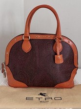 Etro Burgundy Paisley Milano Leather Alma Handbag Orange Trim Lock Key Rare Lux picture