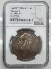 1849 Netherlands 2 1/2 Gulden NGC AU Details King William II Silver Coin SCARCE picture
