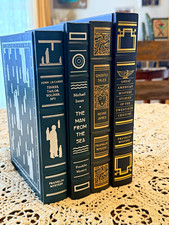 Lot of 4 Franklin Library Books Dark Green Blue Black Gold Gilt Bookshelf Decor picture