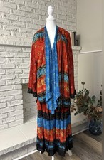 VTG 90s Carole Little 2pc Maxi Skirt Duster Set Boho Whimsigoth Crinkle Rayon 16 picture