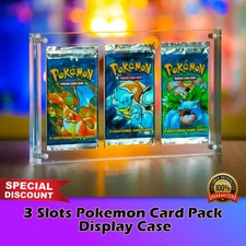 3 Slots Pokemon Acrylic Magnetic TCG Booster Trading Card Pack Protecting Case picture
