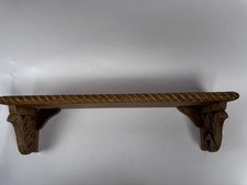 Vintage Carved Wood Wall Shelf India 20” Ornate Corbels Rope Edge Boho Decor picture