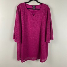 Catherines Anywear Tunic Size 2X Pink Lace Keyhole 3/4 Slit Sleeve Stretch picture