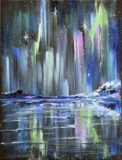 Aurora Borealis Painting Northern Lights Original Landscape Minnesota Art picture
