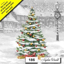 (186) TWO Individual Paper LUNCHEON Decoupage Napkins - CHRISTMAS TREE TOWN SNOW picture