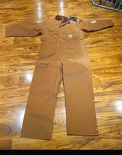 Carhartt Men's Brown Duck Quilt-Lined Coveralls Snap-On Hood X01 BRN picture
