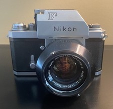 Vtg NIKON F Camera & 50mm F/1.4 Lens outfit with case. Tested. picture