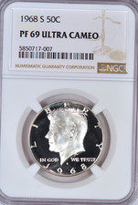 1968 S Kennedy Half Dollar Proof NGC PF 69 ULTRA CAMEO PR DCAM Frosty Coin 50C picture