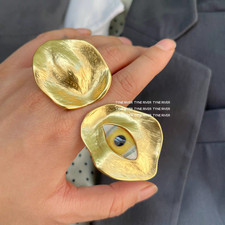 Schiaparelli Asymmetric Double Petal Eye Ring Gold Open Band size 7-8 picture