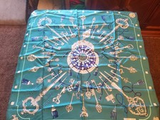 HERMES Carre 90 Scarf LES CLES THE KEYS RARE 100% Silk Green picture
