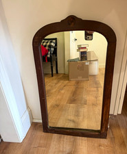 Antique Early 1900s Arched Wood Wall Mirror Original Glass Primitive Farmhouse picture