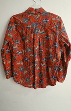 Vintage Cotton Red Floral Paisley Button Up Blouse Long Sleeve. picture