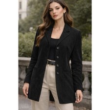 Dennis Basso Genuine Leather Suede Black Blazer Jacket Women's XL picture