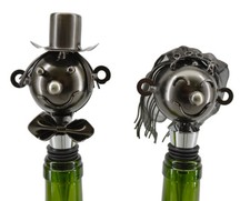 Bride and Groom Metal Wine Bottle Stopper Set picture