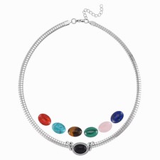 7pcs Interchangeable Multi Gemstone 51 ct Omega Chain Necklace 18-20