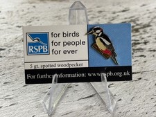 RSPB GREAT SPOTTED WOODPECKER FBFPF Backing card Enamel Pin Badge Bird  picture