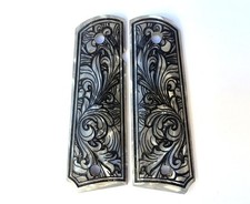 1911 Full Grips Engraved Classic Floral Scroll Extreme Polymer - Silver Color picture
