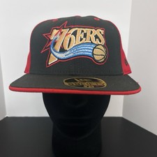 VTG Philadelphia 76ers New Era 59Fifty Fitted Hat Cap 7 5/8 Flat Brim Wool USA picture