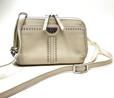 BRIGHTON Jojo Mini Domed Ivory Leather Organizer Crossbody Bag Zip Around picture