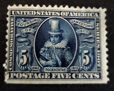 US 1907 Scott #330-5c Blue-Pocahontas-MOGHR- corner small thin-FREE SHIPPING picture