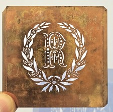 Antique Copper Monogram Stencil Letter R – Ornate Alphabet Plate c.1880–1920 R1 picture