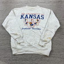 VTG Kansas Jayhawks KU Reverse Weave Sweatshirt Medium Gray Big Logo Men 80s 90s picture