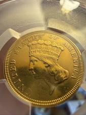 1857 Three Dollar Indian Gold Coin $3 - Certified PCGS AU Details - Rare Coin picture