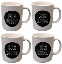 He/Him Pronouns Coffee Mug 4 count Coffee Tea Cup Stoneware New Black & White picture
