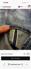 RRL Double RL Men’s Slim Selvedge Denim Jeans Blue Medium Wash Button picture