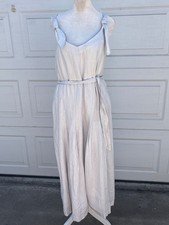 Magaschoni  100% Linen Light Gray Jumpsuit Wide Leg Belted Pockets M NWT picture