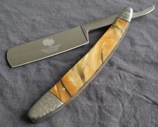 OG Vintage Shaving Straight Razor Chrome Mirror Finish Amber Handle Sharp Barber picture