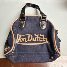 RARE Vintage 2000s Von Dutch Denim Mini Bowling Bag Purse Y2K  Brown Trim Logo picture
