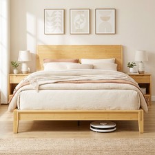HOMCOM Queen Bamboo Bed Frame with Headboard, Platform Bed Frame Natural picture