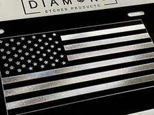 Engraved US USA American Flag Patriotic Car Tag Etched Black Metal License Plate picture