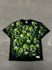 Deadstock 2000s Vintage Liquid Blue Skull AOP Tee Size: XL picture