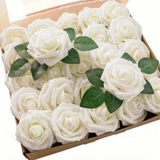 25pcs Artificial Flowers, Fake Flowers Roses W/stem For DIY Wedding Bouquets Cen picture