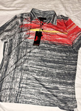 NWT J Men by Jamie Sadock Gray Red Abstract Print Polyester Golf Polo Shirt picture