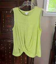 J. Jill Love Linen 100% Linen Green Twist Front Sleeveless Tank Top PM Petite picture