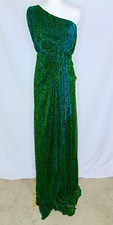 Lulus XL Green Metallic One Shoulder Maxi Dress Ruched Formal Wedding Guest picture