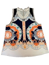 Anthropologie Postmark Anzere Boho Flowy Tank Top Large Blue Orange Mosaic picture