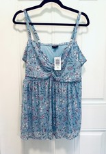 NWT TORRID Light Blue Mesh Lace Trim Babydoll Camisole Tank top size 1X Feminine picture