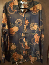 Buckle ACOA women’s L Regular Olive Gold Satin Floral Long Sleeve Point Collar.  picture