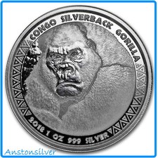 2018 Congo Silverback Gorilla - 1 oz .999 Prooflike Silver Encapsulated picture